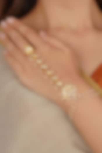 Gold Plated Uncut Polki & Beaded Jadau Haathphool by Mortantra at Pernia's Pop Up Shop