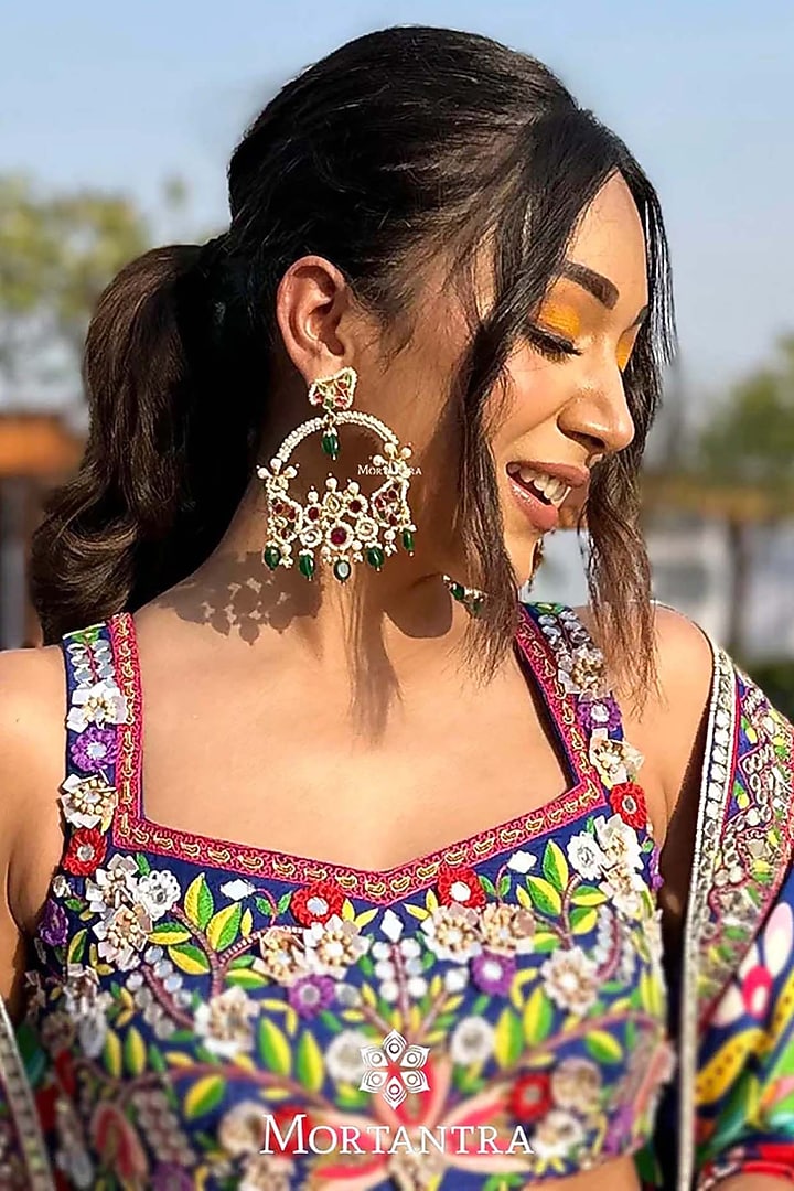 Gold Plated Uncut Polki & Beaded Jadau Dangler Earrings by Mortantra at Pernia's Pop Up Shop