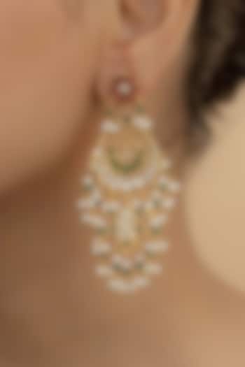 Gold Plated Uncut Polki & Beaded Jadau Dangler Earrings by Mortantra at Pernia's Pop Up Shop