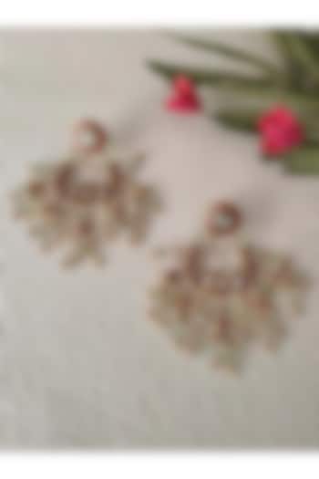Gold Plated Uncut Polki & Beaded Jadau Dangler Earrings by Mortantra at Pernia's Pop Up Shop