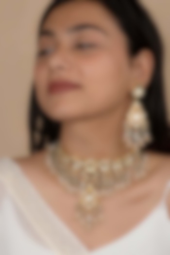 Gold Plated Uncut Polki & Beaded Jadau Necklace Set by Mortantra at Pernia's Pop Up Shop