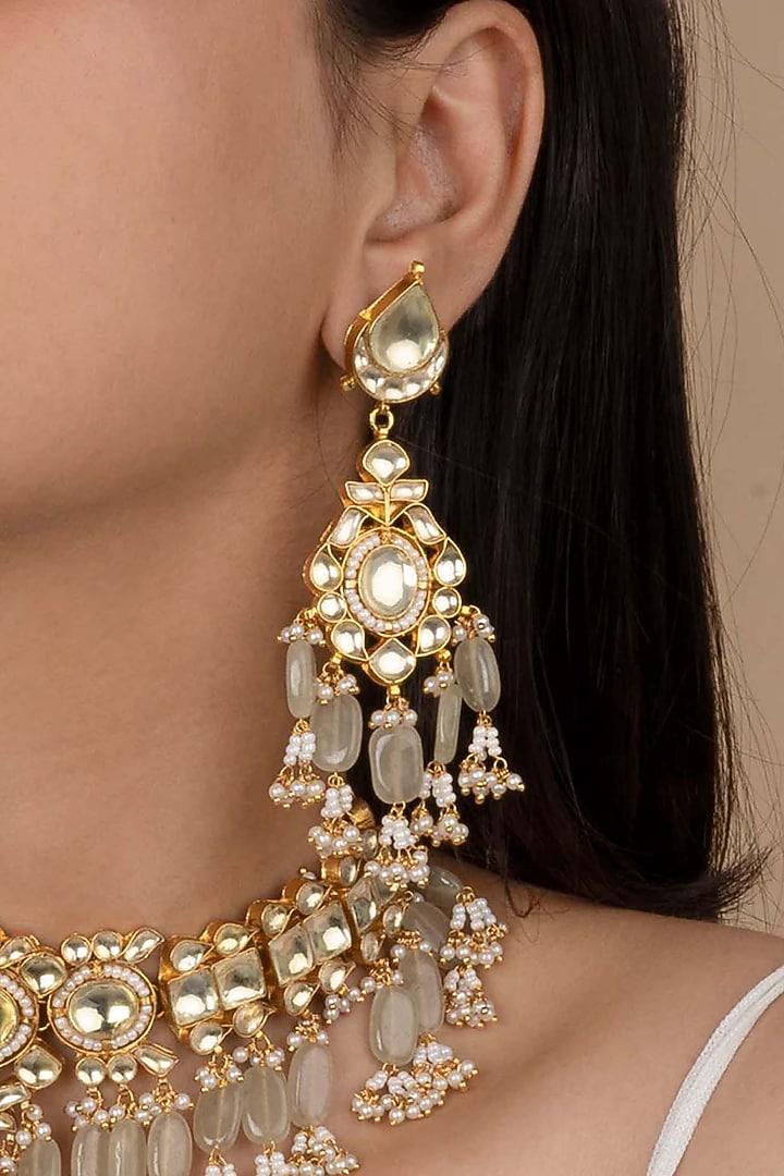 Gold Plated Uncut Polki & Beaded Jadau Necklace Set by Mortantra at Pernia's Pop Up Shop