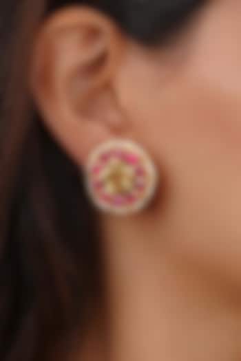 Gold Plated Uncut Polki & Beaded Jadau Stud Earrings by Mortantra at Pernia's Pop Up Shop