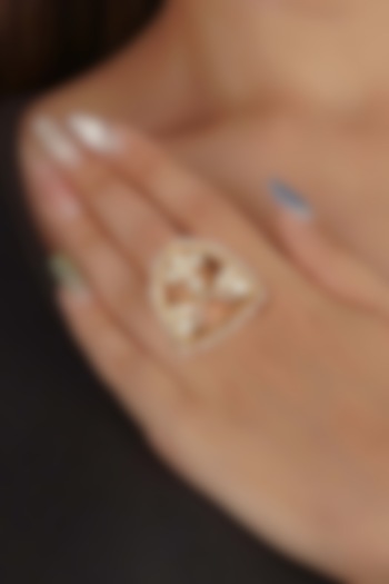 Gold Plated Uncut Polki & Beaded Jadau Ring by Mortantra at Pernia's Pop Up Shop