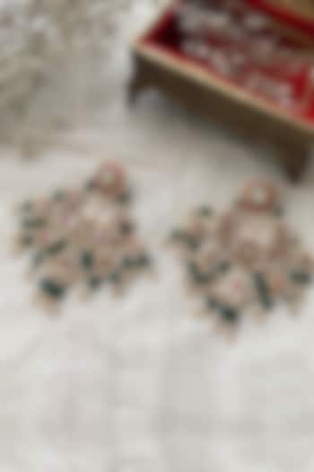 Gold Plated Uncut Polki & Beaded Jadau Dangler Earrings by Mortantra at Pernia's Pop Up Shop