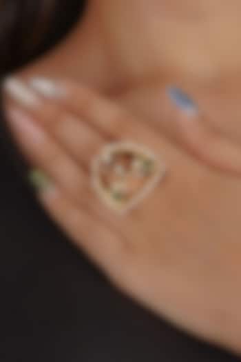 Gold Plated Uncut Polki & Beaded Jadau Ring by Mortantra at Pernia's Pop Up Shop