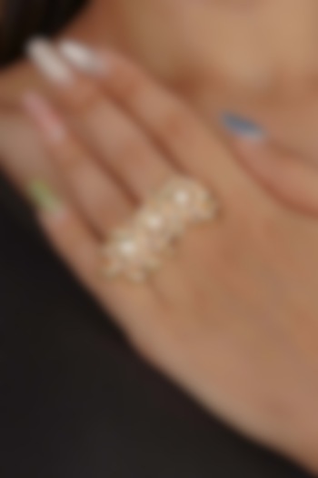 Gold Plated Uncut Polki & Beaded Jadau Ring by Mortantra at Pernia's Pop Up Shop