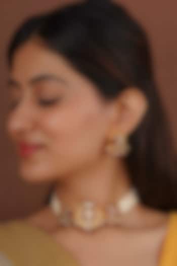 Gold Plated Uncut Polki & Beaded Jadau Choker Necklace by Mortantra at Pernia's Pop Up Shop