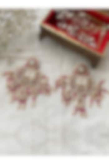 Gold Plated Uncut Polki & Beaded Jadau Dangler Earrings by Mortantra at Pernia's Pop Up Shop