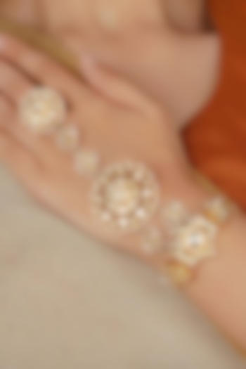 Gold Plated Uncut Polki & Beaded Jadau Haathphool by Mortantra at Pernia's Pop Up Shop