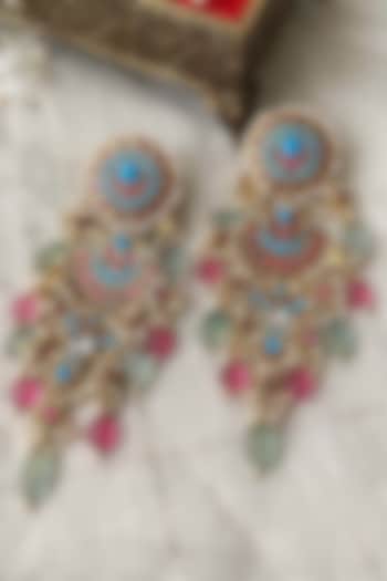 Gold Plated Uncut Polki & Beaded Jadau Dangler Earrings by Mortantra at Pernia's Pop Up Shop