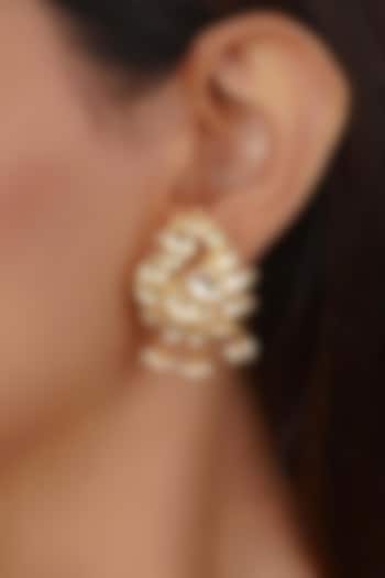 Gold Plated Uncut Polki & Beaded Jadau Stud Earrings by Mortantra at Pernia's Pop Up Shop