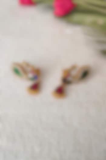 Gold Plated Uncut Polki & Beaded Jadau Stud Earrings by Mortantra at Pernia's Pop Up Shop