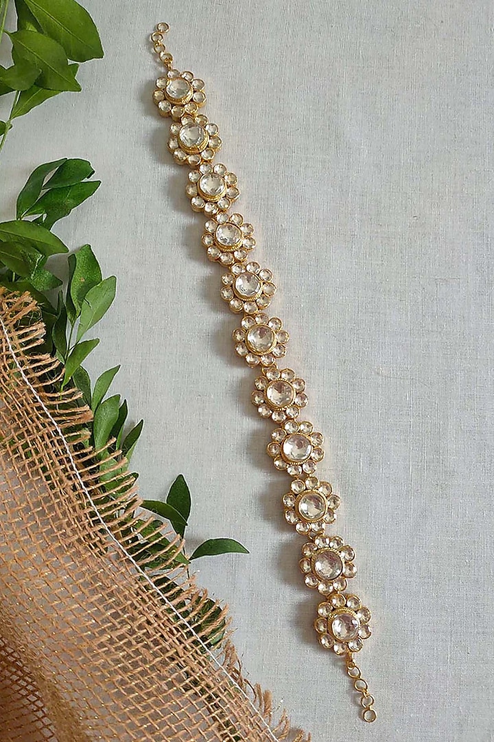Gold Plated Uncut Polki & Beaded Jadau Mathapatti by Mortantra at Pernia's Pop Up Shop