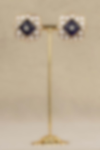 Gold Plated Uncut Polki & Beaded Jadau Stud Earrings by Mortantra at Pernia's Pop Up Shop