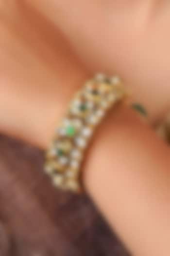 Gold Plated Uncut Polki & Beaded Jadau Bracelet by Mortantra at Pernia's Pop Up Shop