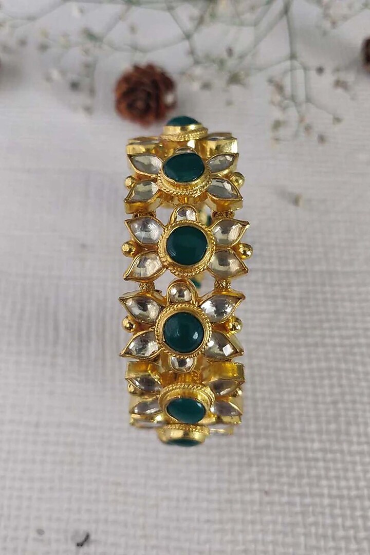 Gold Plated Uncut Polki & Beaded Jadau Bracelet by Mortantra at Pernia's Pop Up Shop