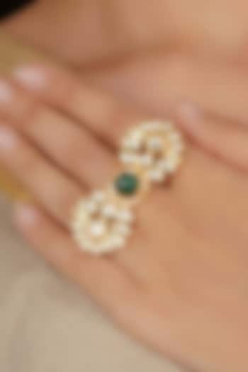 Gold Plated Uncut Polki & Beaded Jadau Ring by Mortantra at Pernia's Pop Up Shop