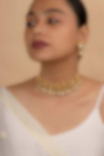 Gold Plated Uncut Polki & Beaded Jadau Choker Necklace Set by Mortantra at Pernia's Pop Up Shop