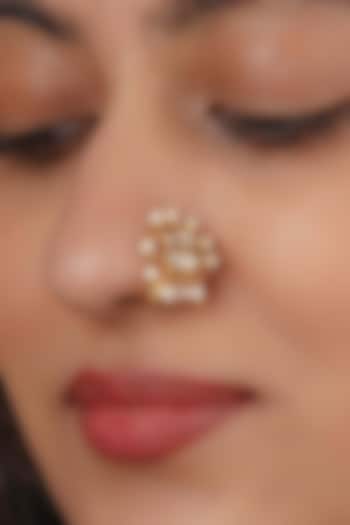 Gold Plated Uncut Polki & Beaded Jadau Nose Ring by Mortantra at Pernia's Pop Up Shop