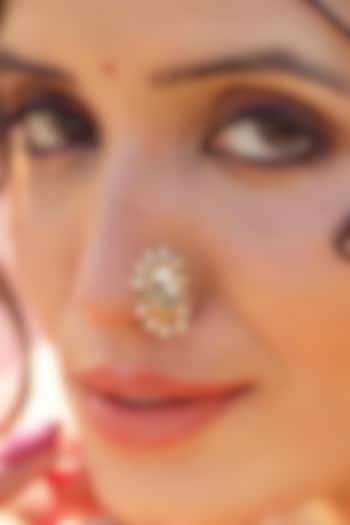 Gold Plated Uncut Polki & Beaded Jadau Nose Ring by Mortantra at Pernia's Pop Up Shop