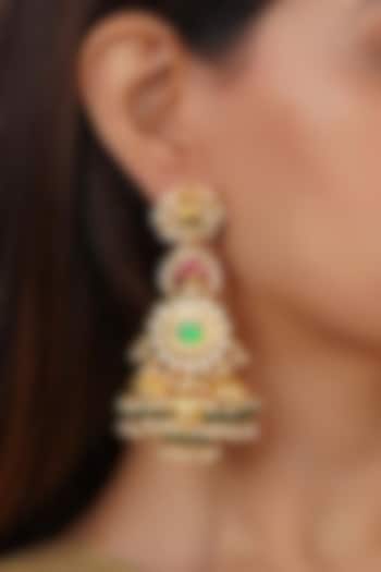Gold Plated Uncut Polki & Beaded Jadau Dangler Earrings by Mortantra at Pernia's Pop Up Shop