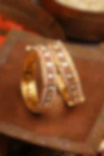 Gold Plated Uncut Polki & Beaded Jadau Bangle ( Set Of 2) by Mortantra at Pernia's Pop Up Shop