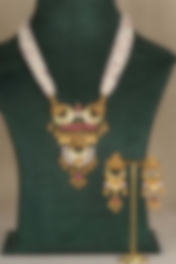 Gold Plated Uncut Polki & Beaded Jadau Long Necklace by Mortantra at Pernia's Pop Up Shop