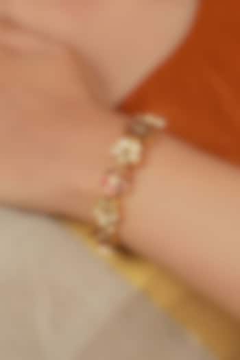 Gold Plated Uncut Polki & Beaded Jadau Bracelet by Mortantra at Pernia's Pop Up Shop