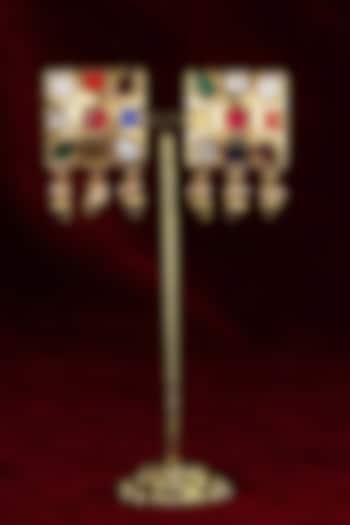 Gold Plated Uncut Polki & Beaded Jadau Stud Earrings by Mortantra at Pernia's Pop Up Shop