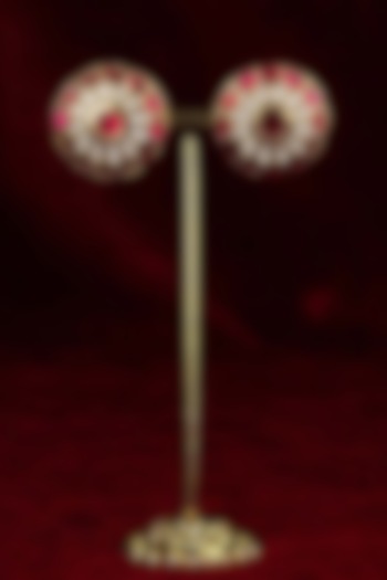 Gold Plated Uncut Polki & Beaded Jadau Stud Earrings by Mortantra at Pernia's Pop Up Shop