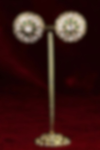 Gold Plated Uncut Polki & Beaded Jadau Stud Earrings by Mortantra at Pernia's Pop Up Shop