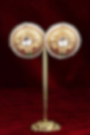 Gold Plated Uncut Polki & Beaded Jadau Stud Earrings by Mortantra at Pernia's Pop Up Shop