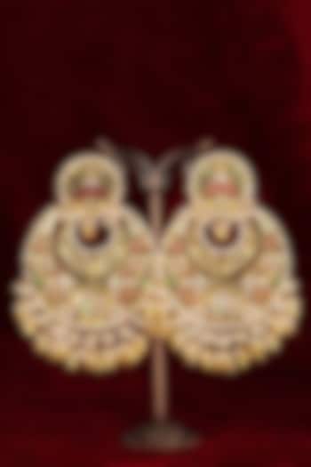 Gold Plated Uncut Polki & Beaded Jadau Chandbali Earrings by Mortantra at Pernia's Pop Up Shop
