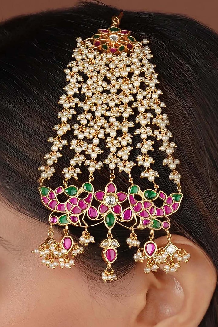 Gold Plated Uncut Polki & Beaded Jadau Passa by Mortantra at Pernia's Pop Up Shop