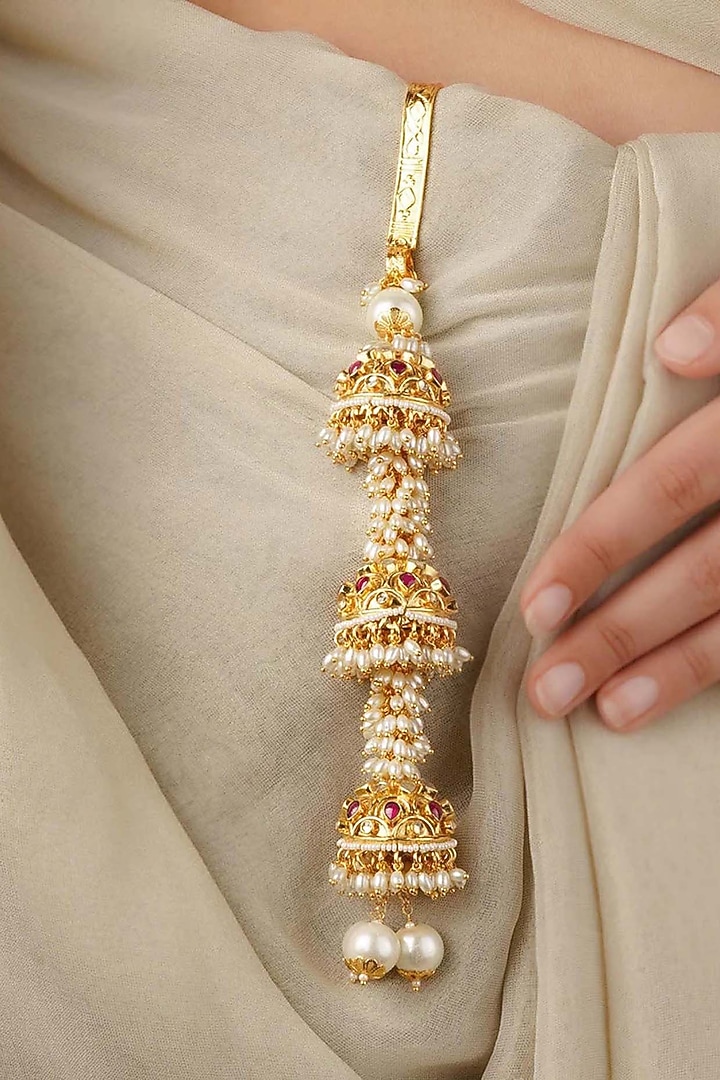 Gold Plated Uncut Polki & Beaded Jadau Judo by Mortantra at Pernia's Pop Up Shop