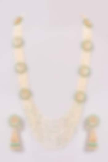 Gold Finish Green Kundan Polki & Jadau Necklace Set by Mortantra at Pernia's Pop Up Shop
