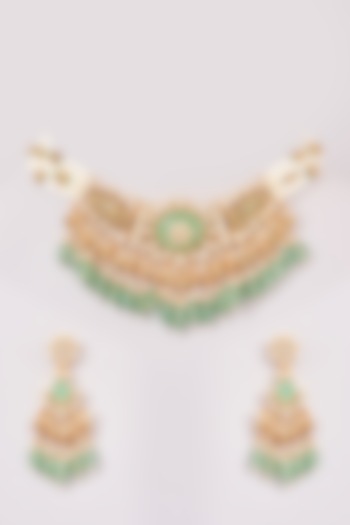 Gold Finish Multi-Colored Kundan Polki & Jadau Necklace Set by Mortantra at Pernia's Pop Up Shop