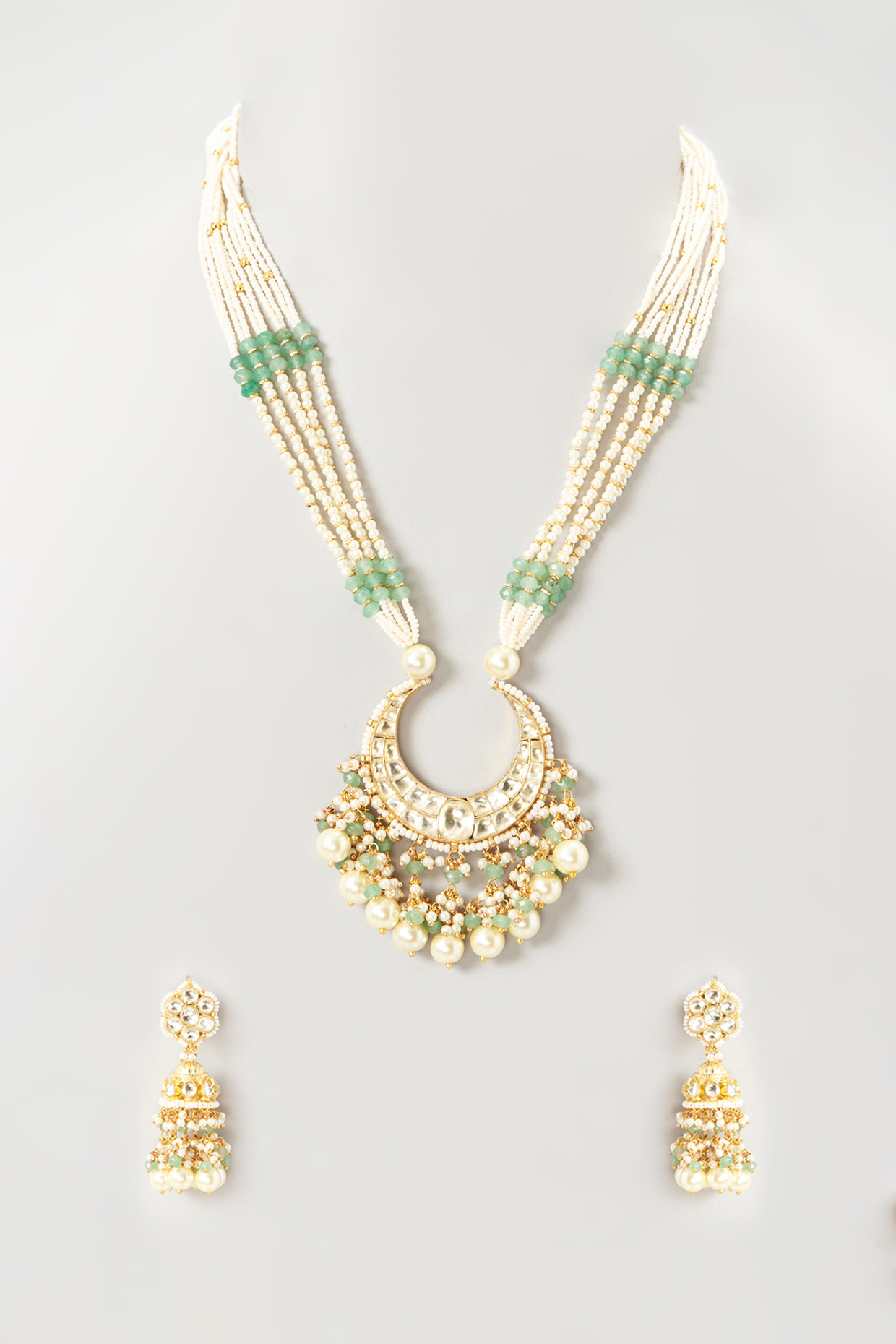 Gold Finish Multi-Colored Kundan Polki Choker Necklace Set by Mortantra