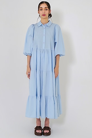 Powder Blue Cotton Maxi Dress by More Soul