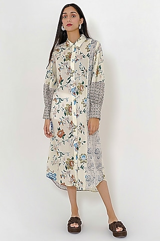 White Printed Midi Dress by More Soul