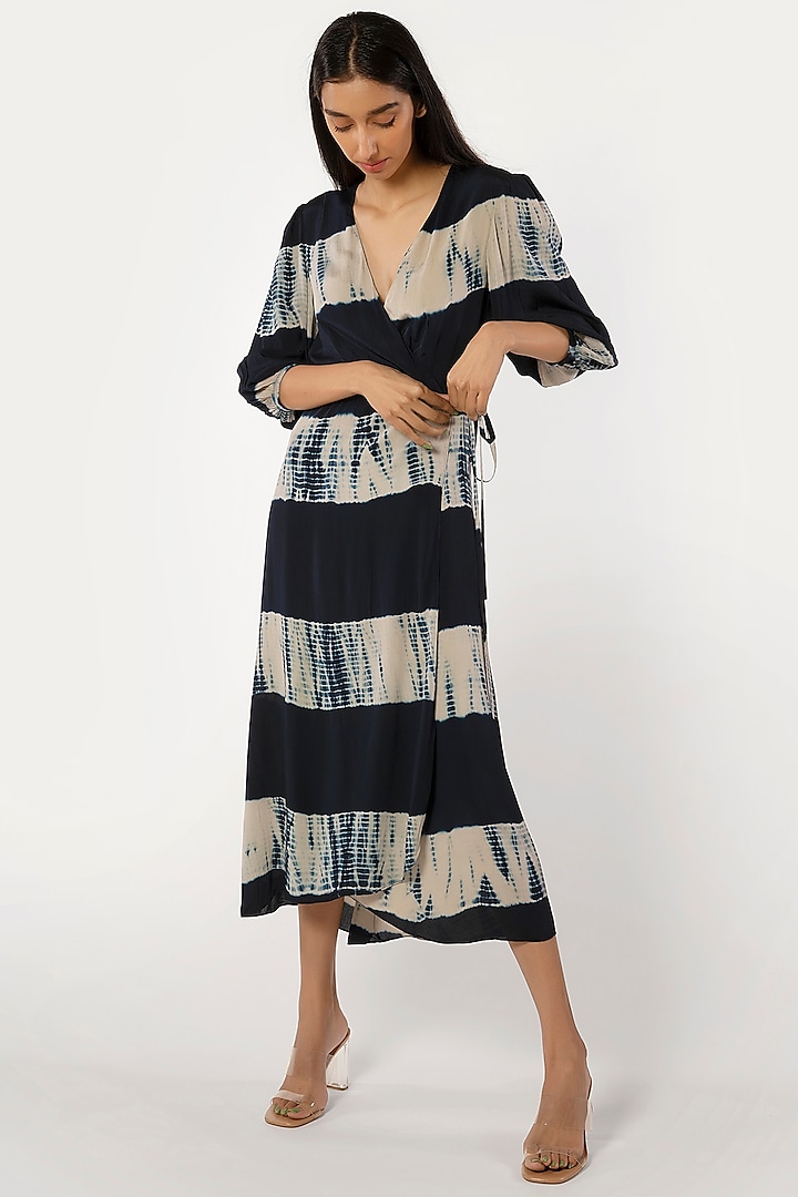 Navy Blue Crepe Tie-Dye Dress by More Soul at Pernia's Pop Up Shop