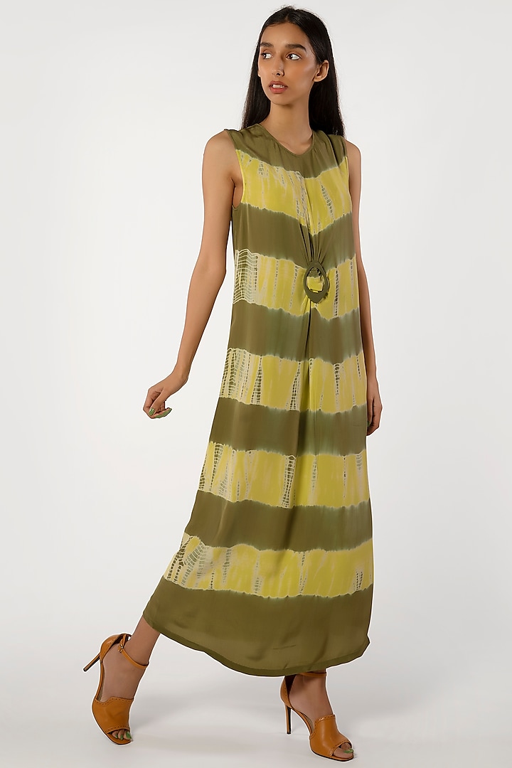 Olive Crepe Tie-Dye Dress by More Soul