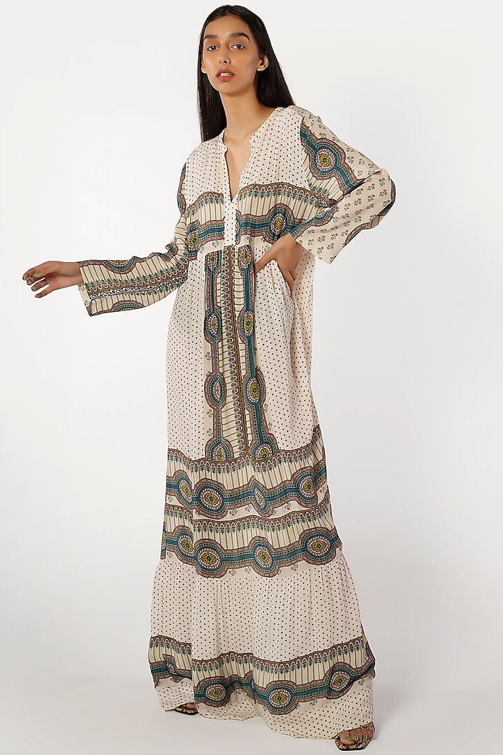 Ivory Printed Maxi Dress by More Soul