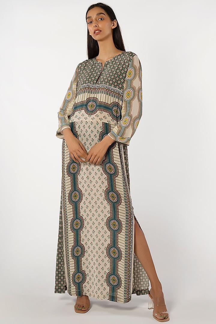 Ivory Viscose Printed Dress by More Soul