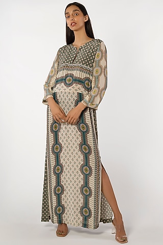Ivory Viscose Printed Dress by More Soul