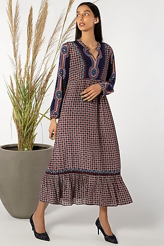 Indigo Viscose Printed Dress by More Soul