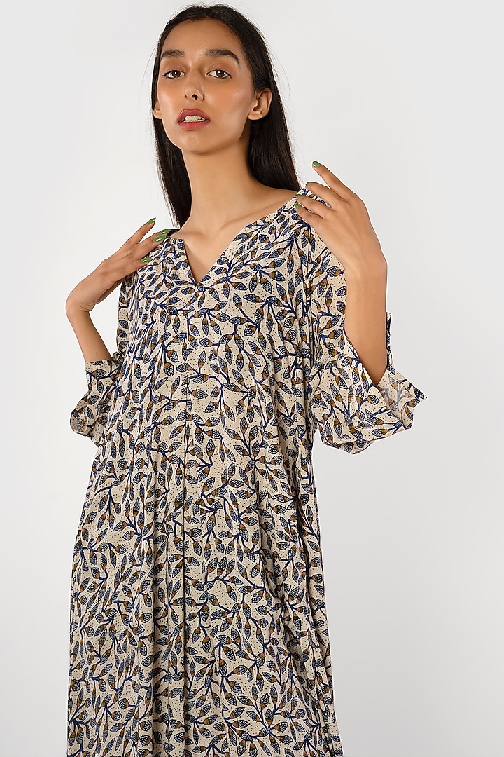 Ivory Viscose Leaf Printed Summer Dress by More Soul at Pernia's Pop Up Shop