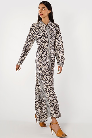 Ivory Leaf Printed Shirt Dress by More Soul
