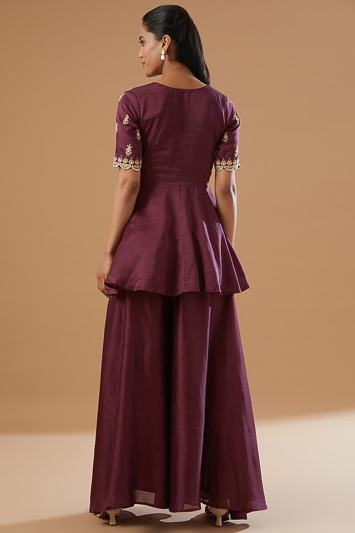 Wine Raw Silk Embroidered Co-Ord Set by House Of Jamoti at Pernia's Pop Up Shop